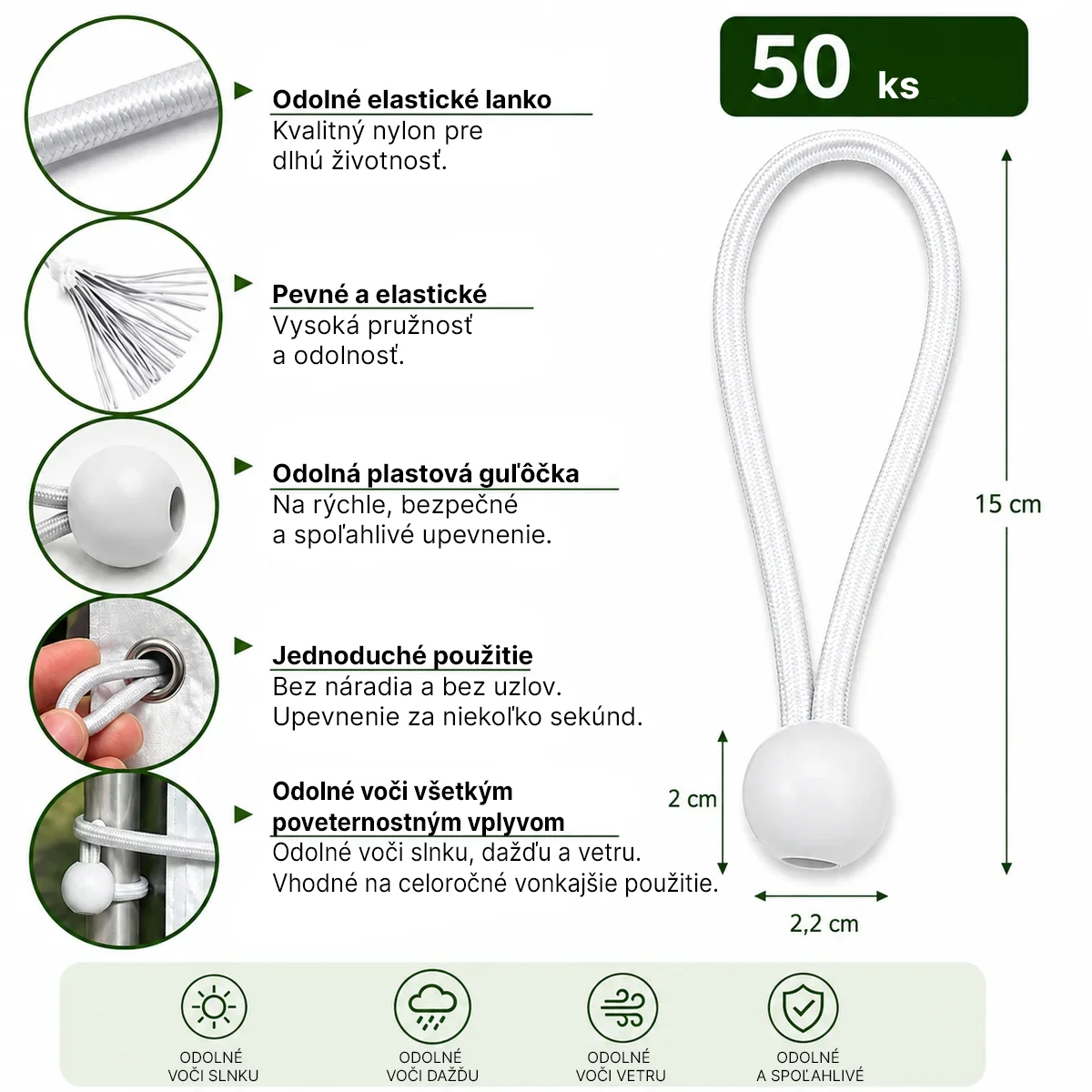Elastické upínacie gumy s guľôčkou – 50 ks