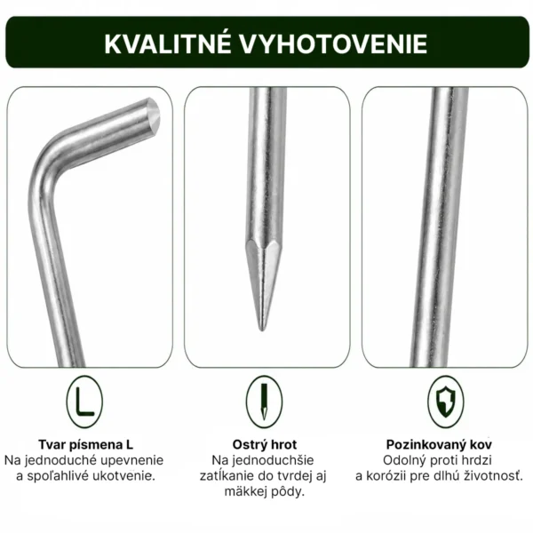 Kovové upínacie kolíky na stany a plachty 30 cm – 10 ks