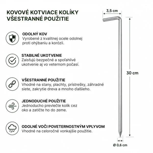 Kovové upínacie kolíky na stany a plachty 30 cm – 10 ks