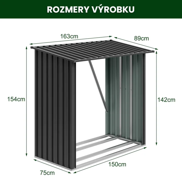 Kovový prístrešok na drevo Premium 89 × 163 × 154 cm (1,5 m²)