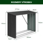 Kovový prístrešok na drevo Premium 84 × 217 × 154 cm (1,9 m²)